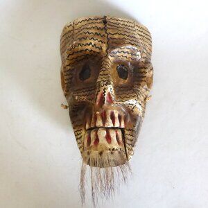 VINTAGE 10” MEXICO CALAVERA FOLK ART HAND CRAFTED CEREMONIAL DAY DEAD SKULL MASK